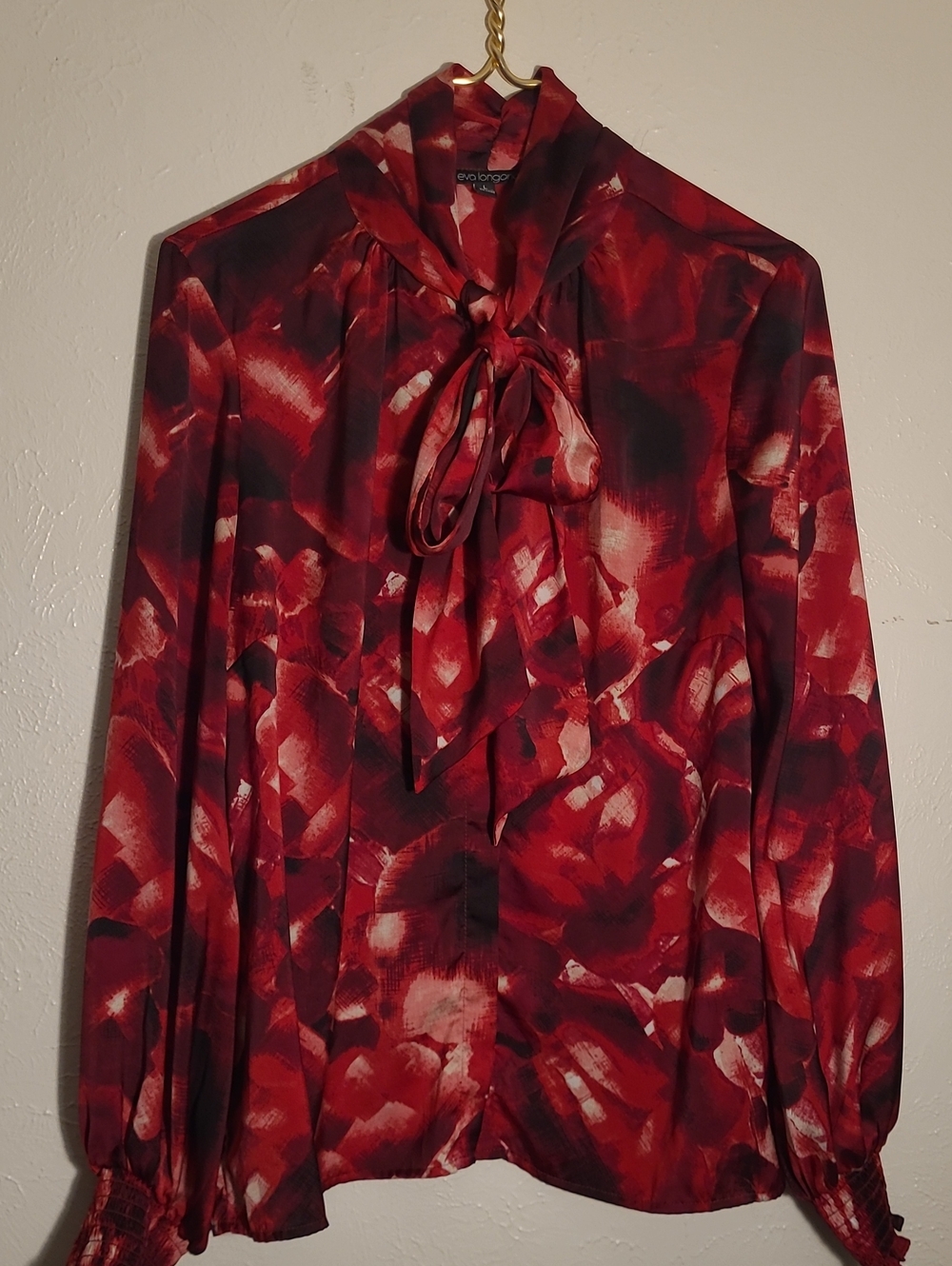 Evan Picone Red Tie-Neck Long-Sleeve Blouse